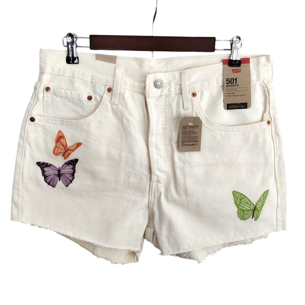 Levi's NEW 501 Give Me Butterflies High Rise Denim Cut-Off Jean Shorts FESTIVAL